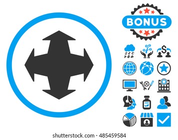Directions icon with bonus design elements. Vector illustration style is flat iconic bicolor symbols, blue and gray colors, white background.