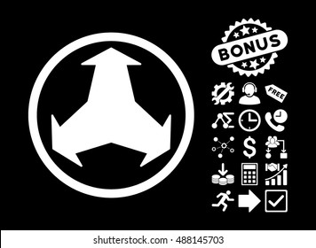 Directions icon with bonus pictures. Vector illustration style is flat iconic symbols, white color, black background.