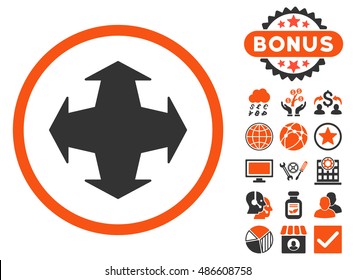Directions icon with bonus symbols. Vector illustration style is flat iconic bicolor symbols, orange and gray colors, white background.