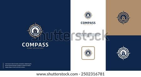directions logo with house and compass concept, adventure, explorer, logo design template.