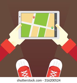 Directions on the tablet on the road, use the application card