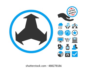Directions pictograph with bonus design elements. Vector illustration style is flat iconic bicolor symbols, blue and gray colors, white background.