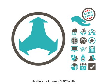 Directions pictograph with bonus icon set. Vector illustration style is flat iconic bicolor symbols, grey and cyan colors, white background.