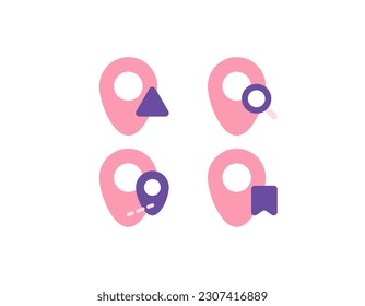 directions, save address, address search, location distance. map application or software. services and technology. set or collection of symbols and icons. flat and minimalistic design. vector elements