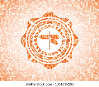 directions sign icon inside abstract orange mosaic emblem with background