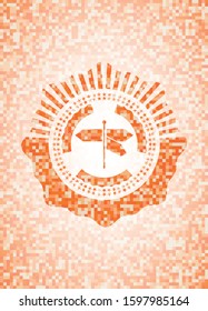 directions sign icon inside abstract orange mosaic emblem