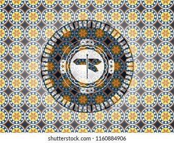 directions sign icon inside arabesque emblem background. arabic decoration.