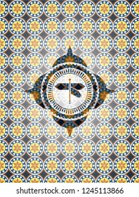 directions sign icon inside arabesque style badge. arabic decoration.