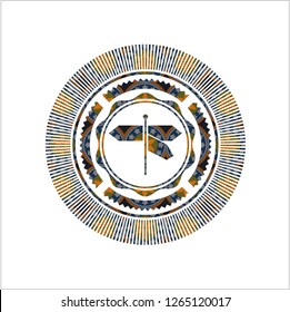 directions sign icon inside arabesque emblem background. arabic decoration.