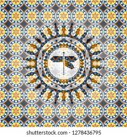 directions sign icon inside arabesque style emblem. arabic decoration.