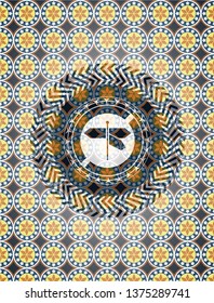 directions sign icon inside arabesque emblem background. arabic decoration.