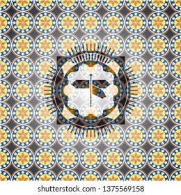 directions sign icon inside arabesque style emblem. arabic decoration.