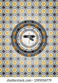 directions sign icon inside arabesque emblem. arabic decoration.