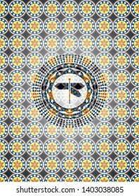 directions sign icon inside arabesque style emblem. arabic decoration.