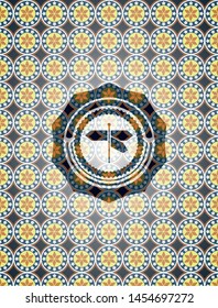 directions sign icon inside arabesque emblem background. arabic decoration.