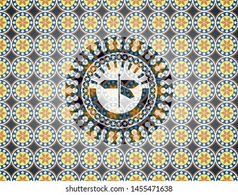 directions sign icon inside arabesque style badge. arabic decoration.