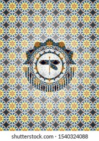 directions sign icon inside arabesque emblem. arabic decoration.