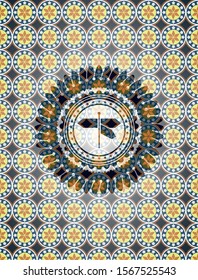 directions sign icon inside arabesque badge background. arabic decoration.