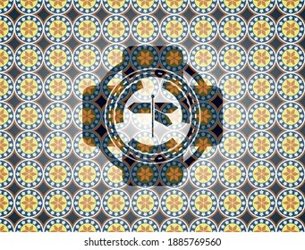 directions sign icon inside arabesque emblem background. arabic decoration. 