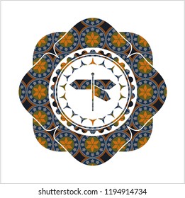 directions sign icon inside arabic style badge. Arabesque decoration.
