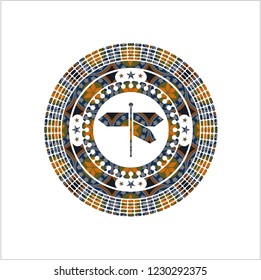 directions sign icon inside arabic badge background. Arabesque decoration.