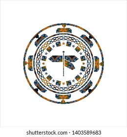 directions sign icon inside arabic badge. Arabesque decoration.