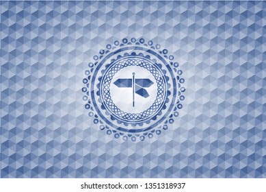 directions sign icon inside blue hexagon emblem.