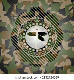 directions sign icon inside camouflage texture. 