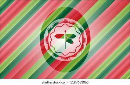  directions sign icon inside christmas colors emblem.