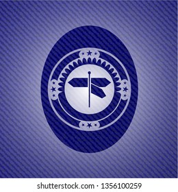 directions sign icon inside emblem with denim high quality background