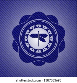 directions sign icon inside emblem with denim high quality background