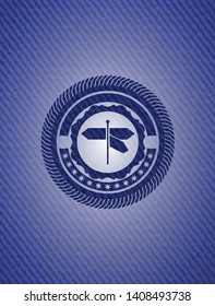 directions sign icon inside emblem with jean texture