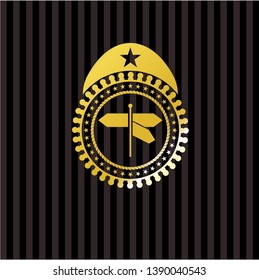 directions sign icon inside gold shiny emblem