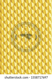 directions sign icon inside gold emblem. Scales pattern. Vector Illustration. Detailed.