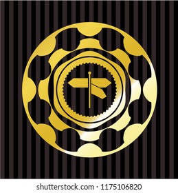 directions sign icon inside golden emblem or badge