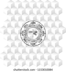 directions sign icon inside grey emblem. Vintage with geometric cube white background