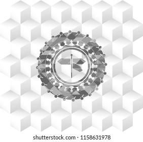 directions sign icon inside grey emblem with cube white background