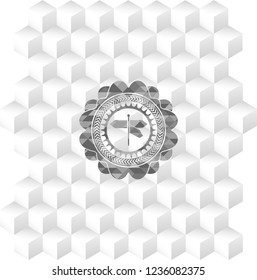 directions sign icon inside grey emblem. Vintage with geometric cube white background