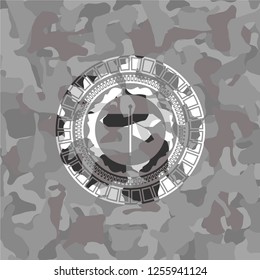 directions sign icon inside grey camo texture