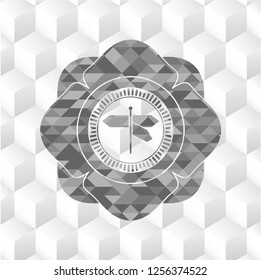 directions sign icon inside grey icon or emblem with geometric cube white background