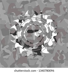 directions sign icon inside grey camo emblem