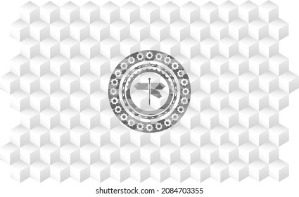icono de signo de direcciones dentro del emblema gris con fondo blanco cubo. 