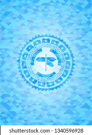 directions sign icon inside light blue mosaic emblem