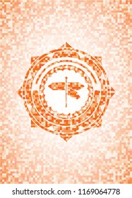 directions sign icon inside orange mosaic emblem
