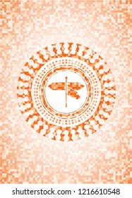 directions sign icon inside orange mosaic emblem