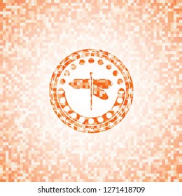 directions sign icon inside orange mosaic emblem