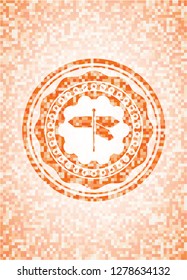directions sign icon inside orange mosaic emblem with background