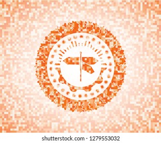 directions sign icon inside orange mosaic emblem