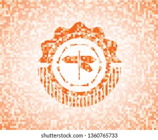 directions sign icon inside orange tile background illustration. Square geometric mosaic seamless pattern with emblem inside.