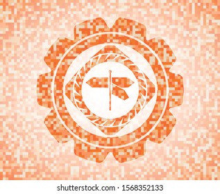 directions sign icon inside orange mosaic emblem